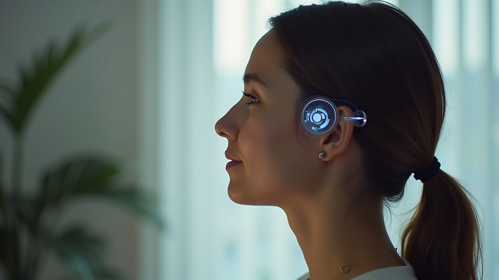 Eye-level view of a person practicing guided breathing with a biofeedback device