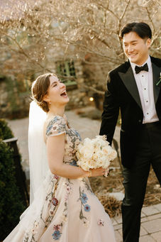 Romantic sunset wedding portrait of the bride and groom at Willowdale Estate.