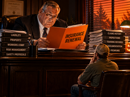 Shooting range owner discussing insurance renewal and risk management with an insurance representative.