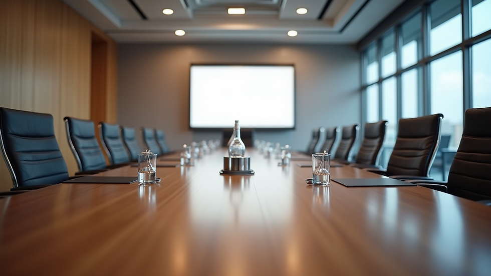 Eye-level view of a modern conference room set up for a business networking event