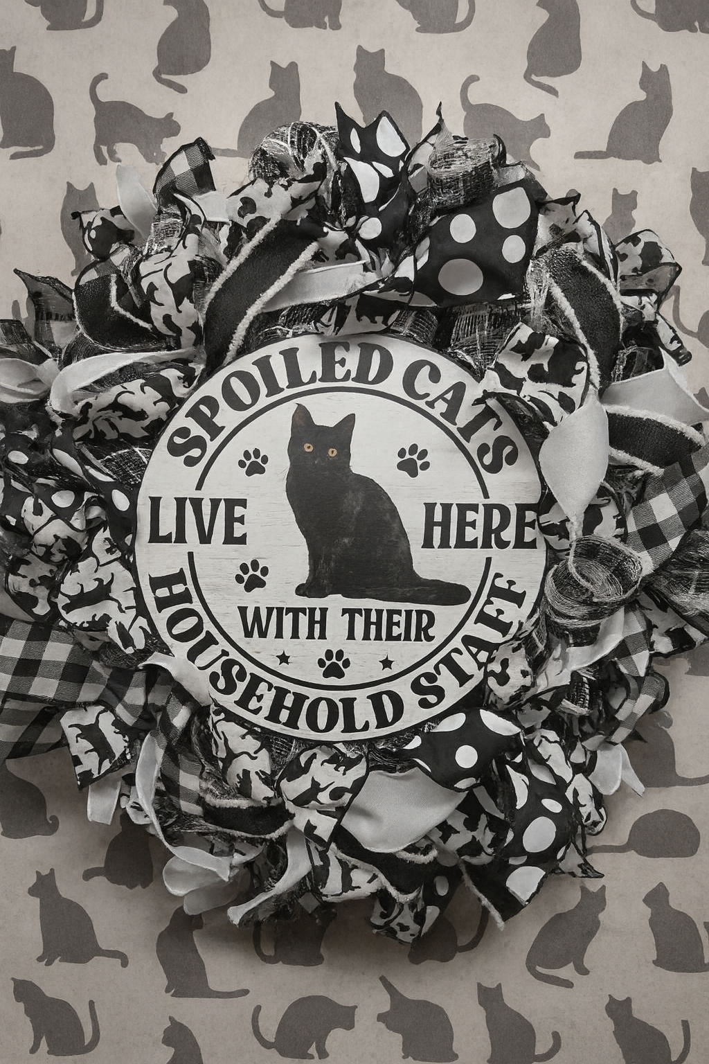 Spoiled cats Black and White Wreath