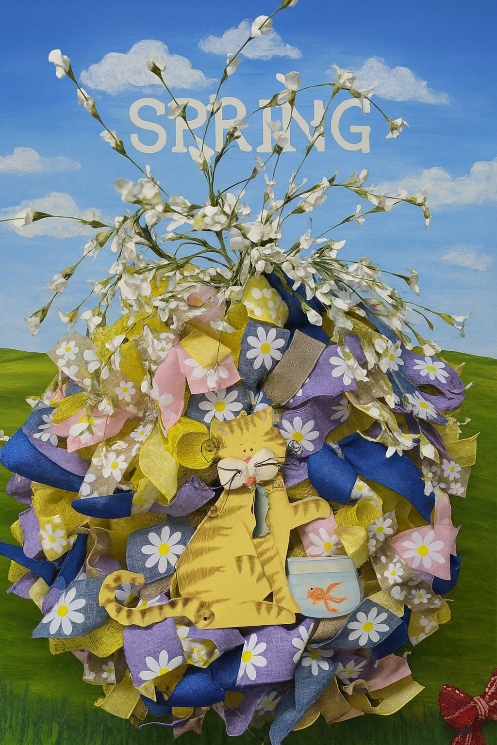 Spring cat with Fish Bowl Wreath