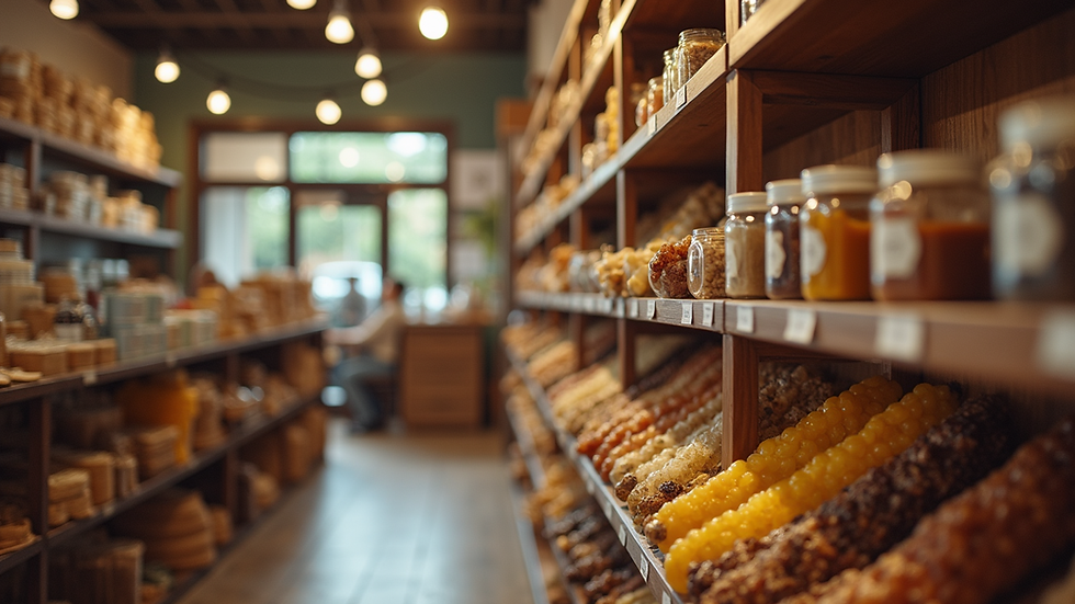 Eye-level view of the d'Arrels store showcasing local products