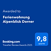 Booking.com Traveller Review Award 9.8 Ferienwohnung Alpenblick Dorner Oberreute