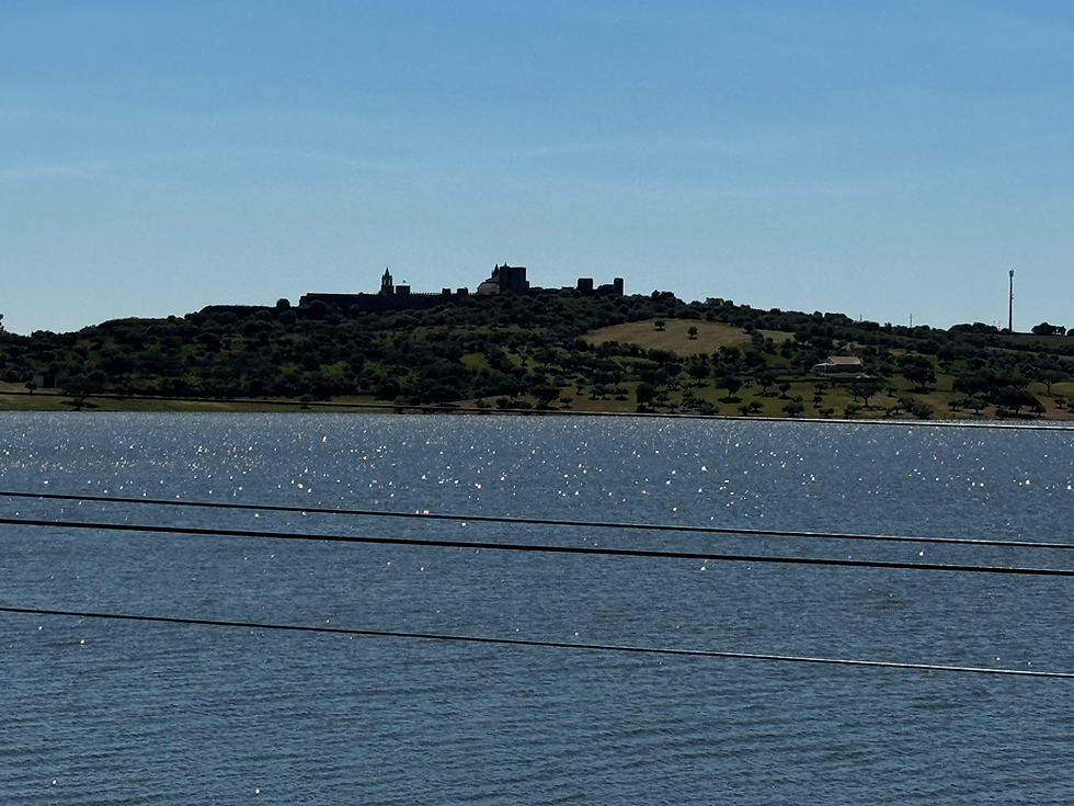 View of Monsaraz from the bridge across the lake.