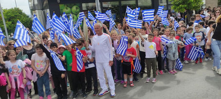 Running with the Olympic torch on its arrival to Sparta!