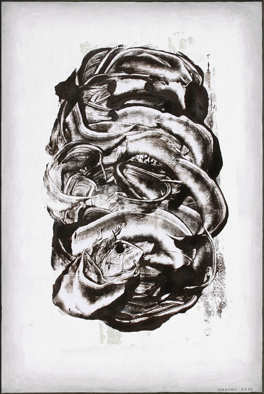 D871 Ronde organique I, huile et encre de chine sur carton, 38 x 25,5 cm