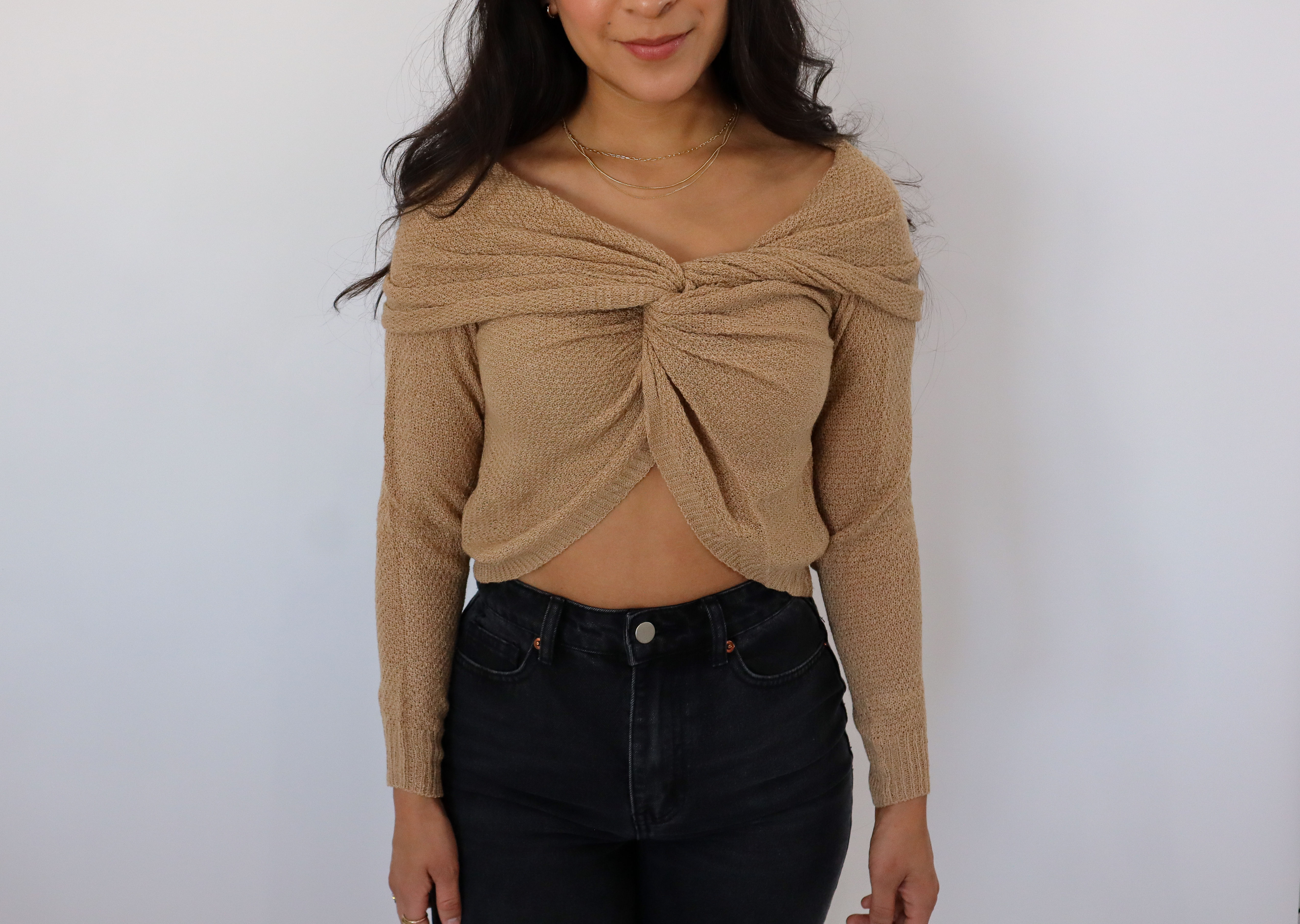 Tan Off Shoulder Twist Top