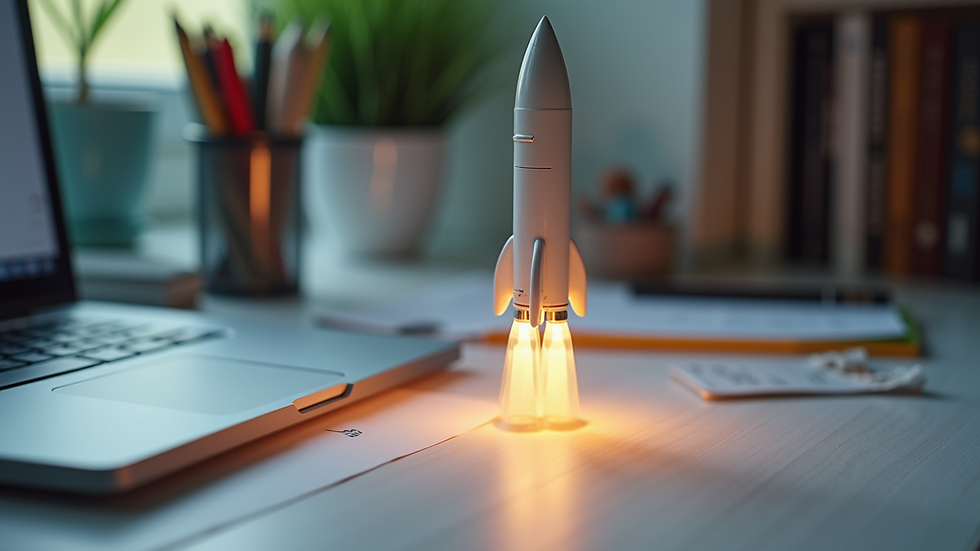 High angle view of a rocket model on a desk symbolizing aerospace internships