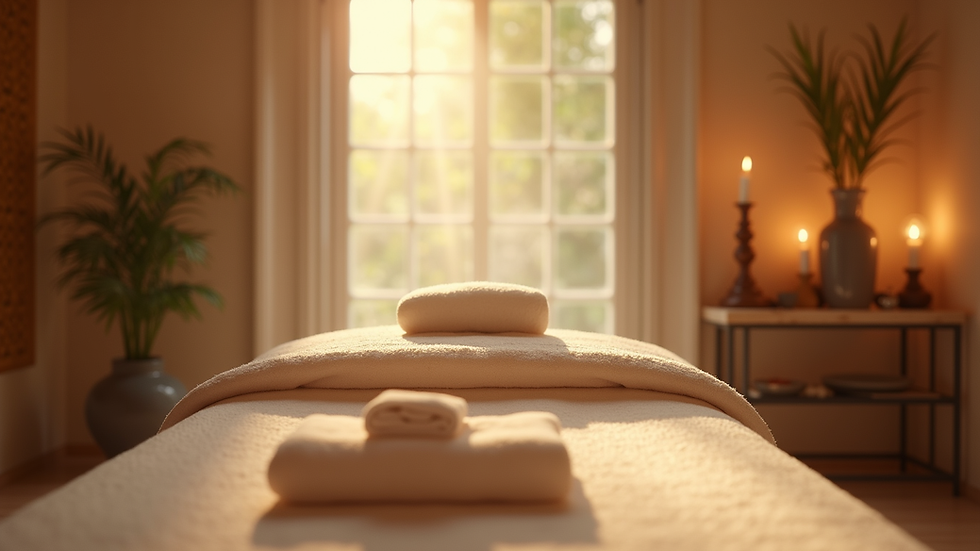 Eye-level view of a serene Ayurvedic treatment room