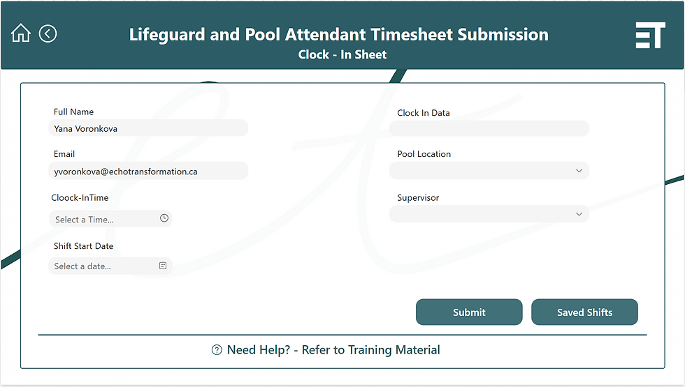 Clock - In Page for Shift Check - In App