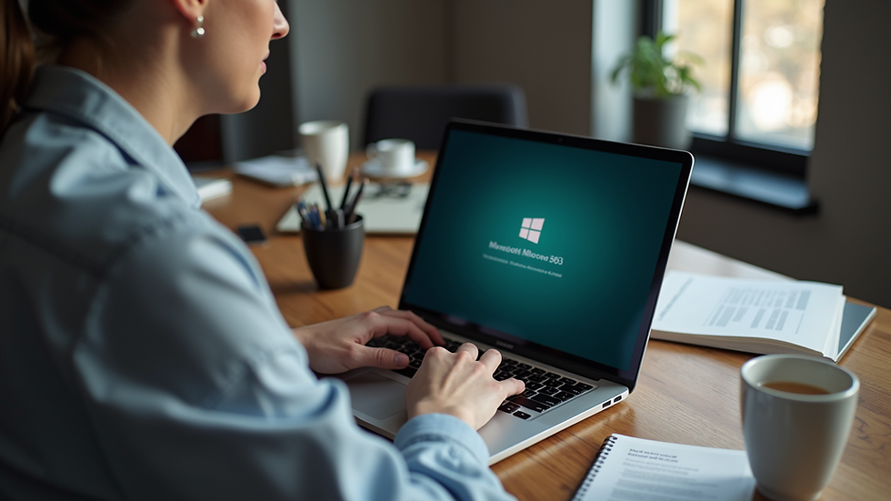 High angle view of a person working on a laptop with Microsoft 365 open