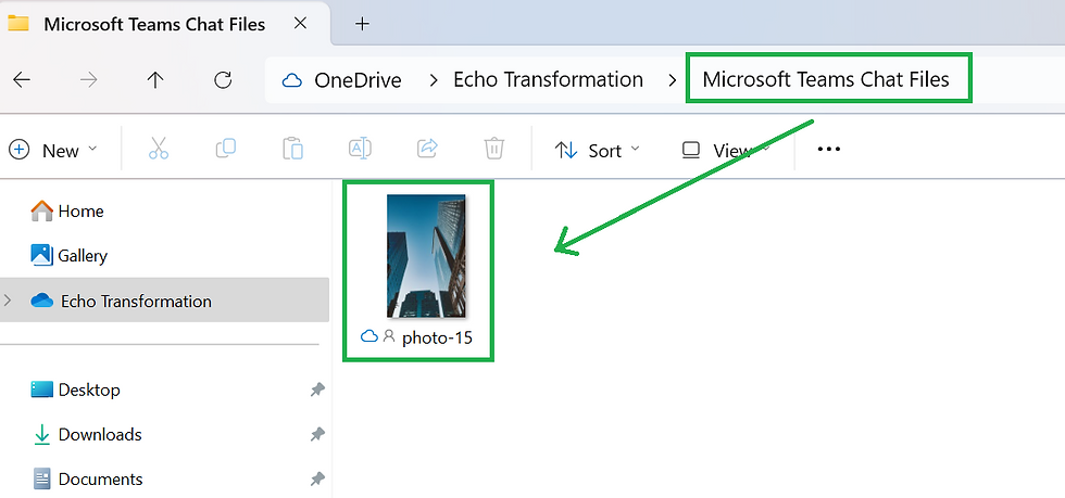 OneDrive “Microsoft Teams Chat Files” folder showing a file shared in a chat