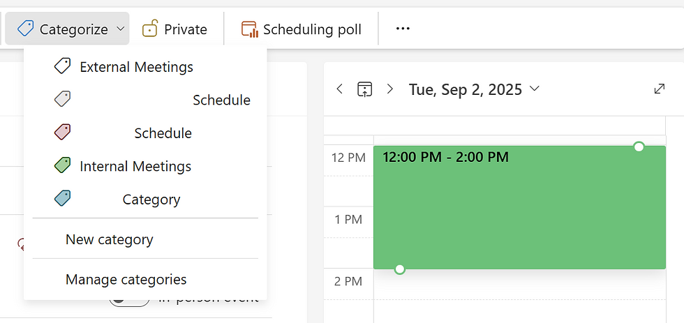 Categories in Outlook Web