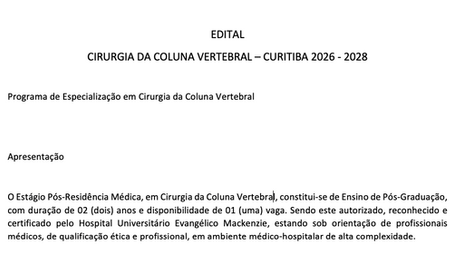 EDITAL CIRURGIA DA COLUNA VERTEBRAL – CURITIBA 2026 - 2028
