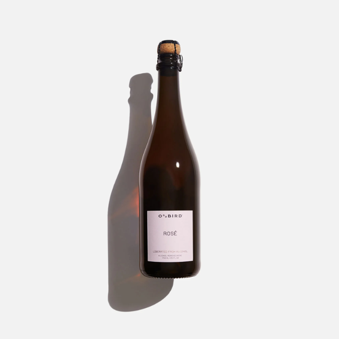 A bottle of Odbird sparkling rose against a white background