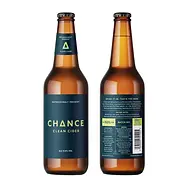 The front and back of a bottle of Chance Clean Cider