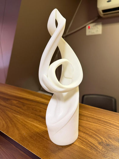 Modern abstract decorative sculpture made with 3D printing.