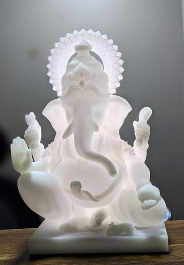 White resin 3D printed Lord Ganesha idol.