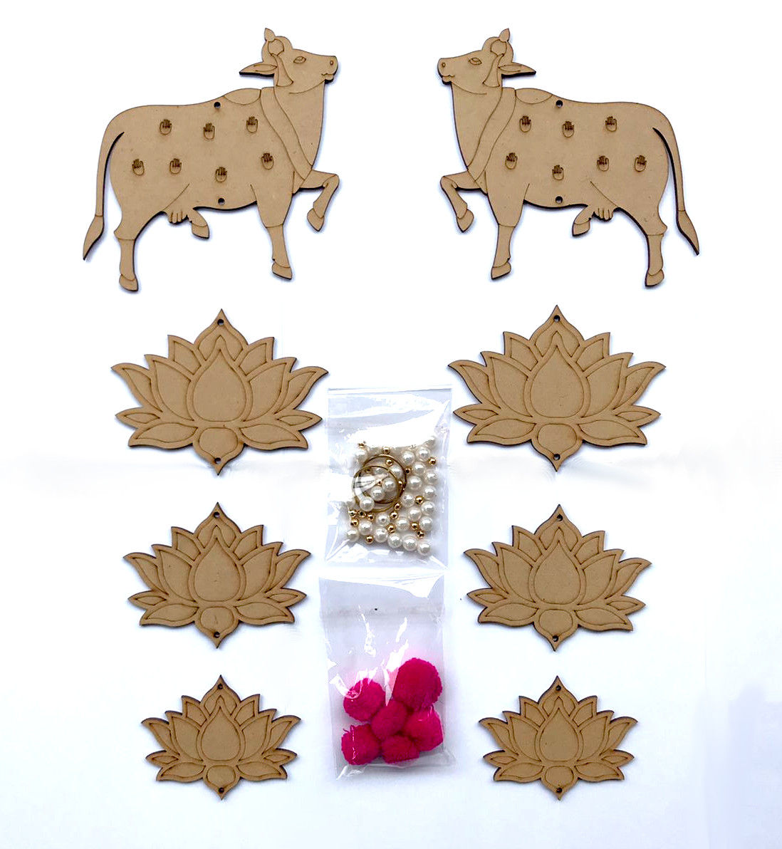 Pichwai pintura MDF vaca y loto recortes arte y kit de manualidades