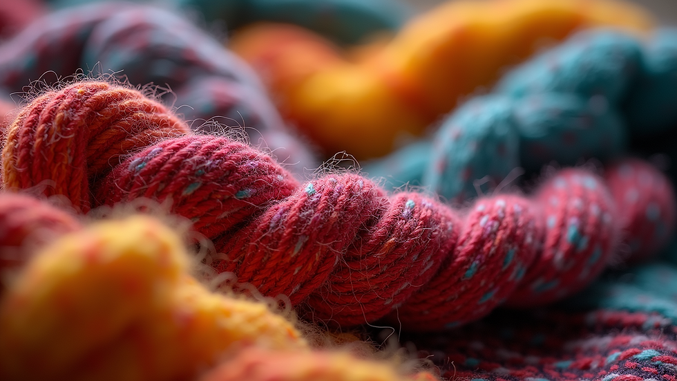 Close-up view of a colorful handmade scarf