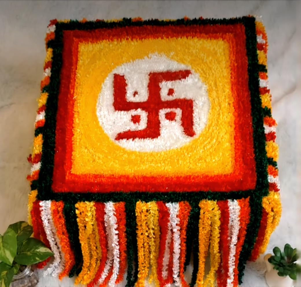 THE BROWN BOX- Chaurangi Aasan Woolen rangoli16x16 Inch Fur Wool Puja Cloth