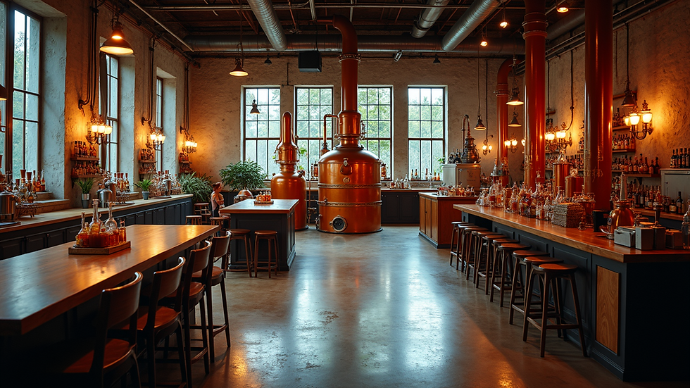High angle view of a vibrant distillery interior showcasing the creative process