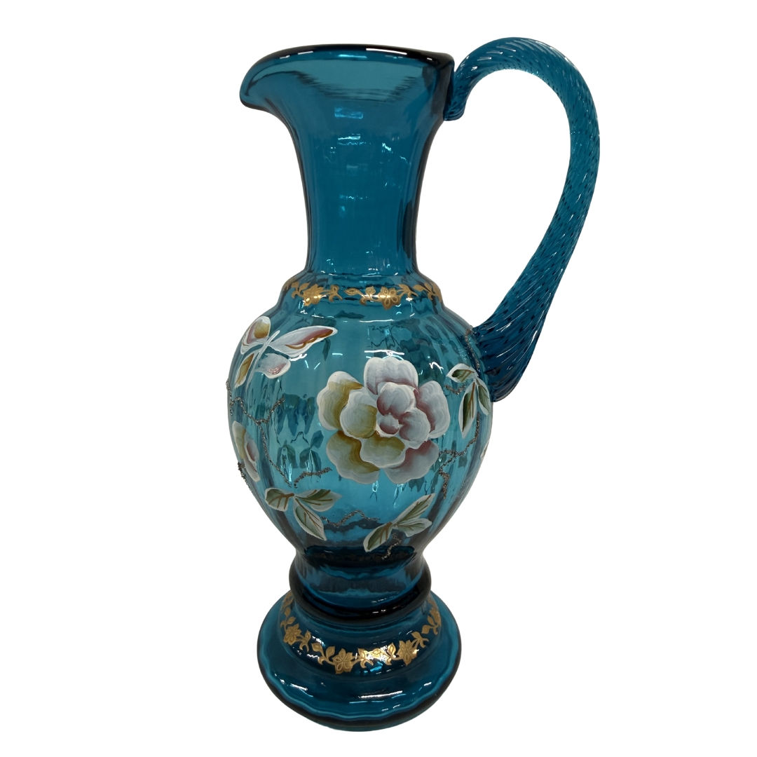 Fenton New Century Collection Blue Handpainted Pitcher