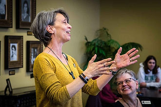 Jacquie Lamer in academic presentation at Northwest Missouri State University.