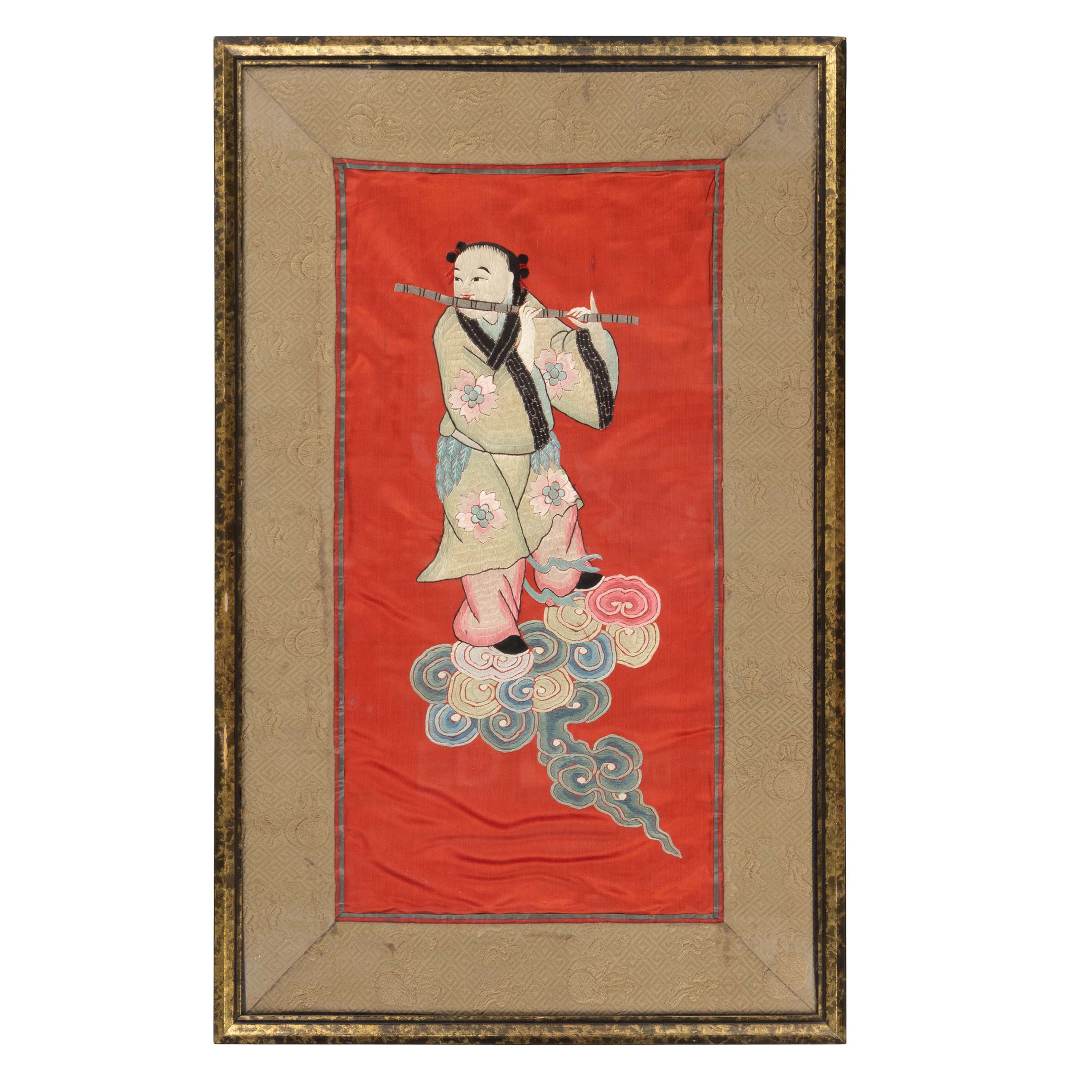 Framed fine art tapestry Chinese Immortal Flute Player