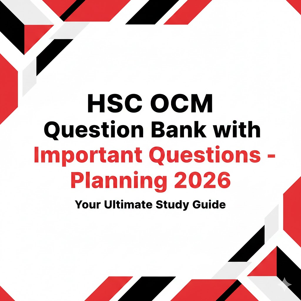 HSC OCM Question Bank cover with bold text: "Important Questions - Planning 2026," red and black geometric border, promoting study guide.