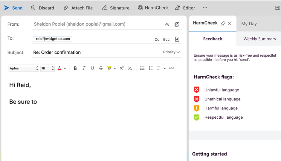 HarmCheck - On-send and quarantine functionality in Outlook