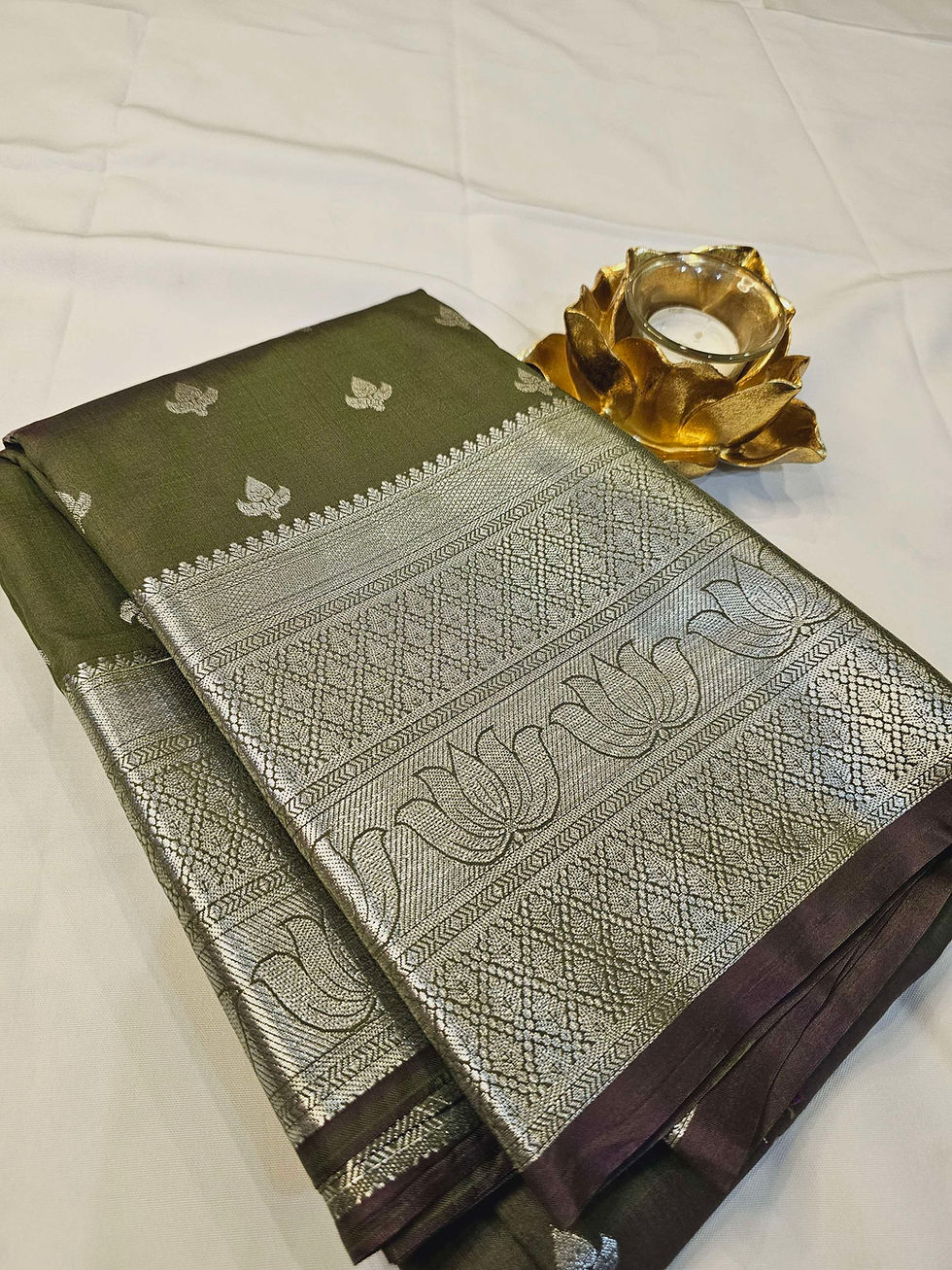 Thumbnail: Silk Mark Certified - Soft-toned Silk Sarees with Silver Zari Lotus Border