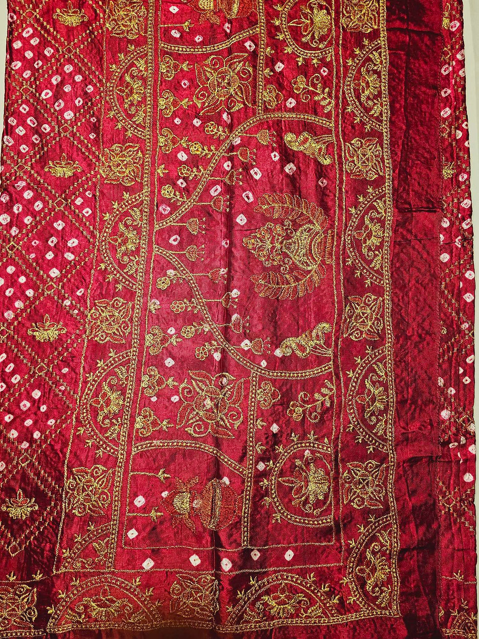 Thumbnail: Bandhani Ladies Fancy Gaji Silk Handwork Gharchola Saree