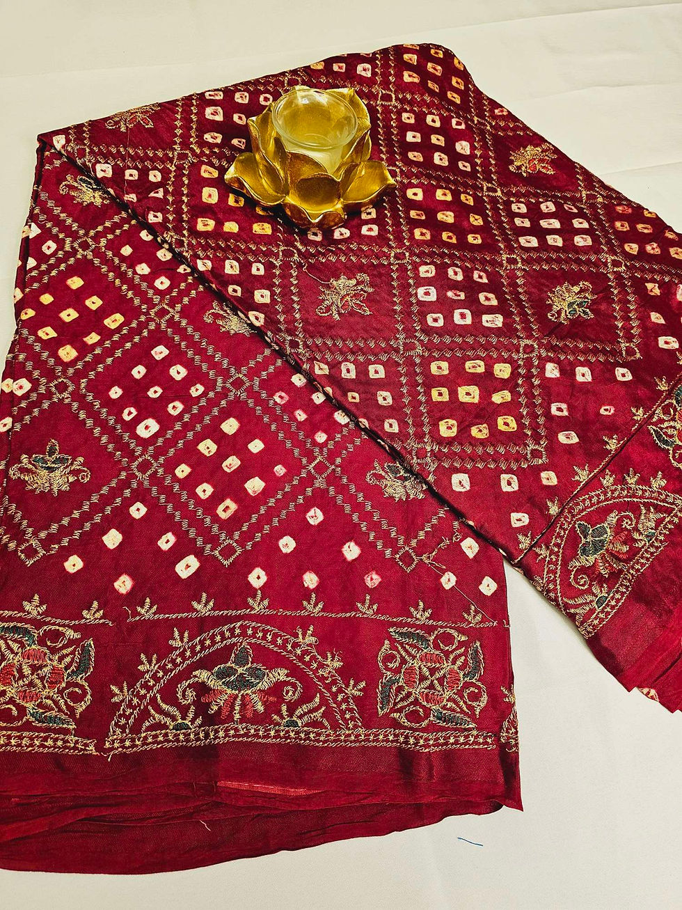 Thumbnail: Bandhani Ladies Fancy Gaji Silk Handwork Gharchola Saree