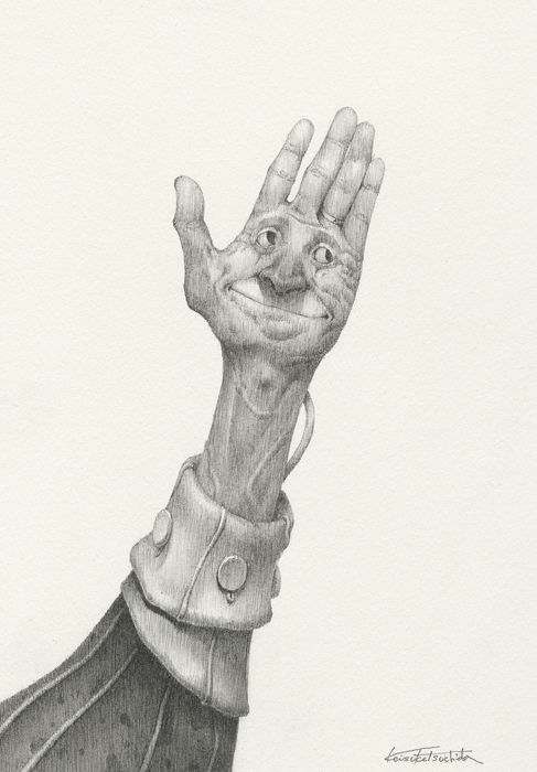 差し出した手のひらに顔がついている