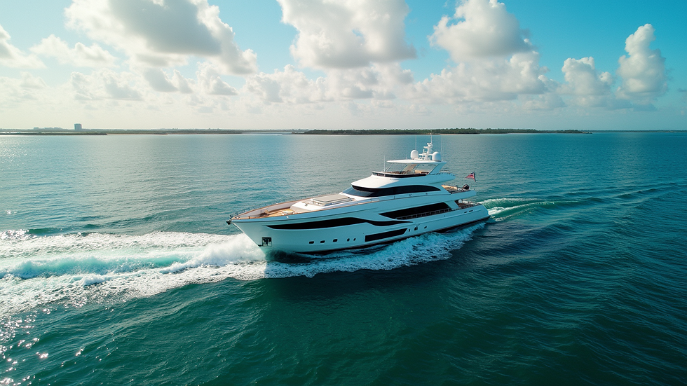 High angle view of a luxury yacht cruising along the Florida coastline