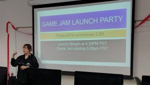 CSUN Game Development Club President, Anastasia Naydina, presenting the details of the horror-themed Game Jam, including the prizes. (Jesse Illanes)