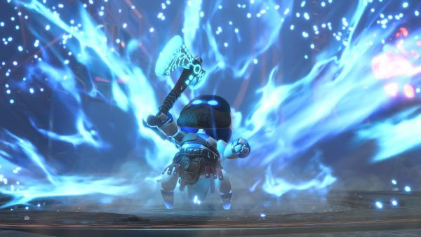 Astro obtaining the Leviathan Axe from the Kratos bot in the ‘Bot of War’ level. Captured on PS5. (Jesse Illanes)