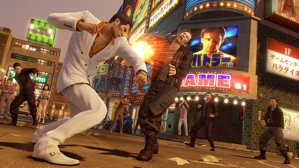 Kazuma Kiryu, punching out a gang member in Yakuza 0: Director’s Cut, running on the Nintendo Switch 2. Courtesy of SEGA (SEGA)