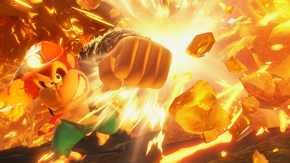 Donkey Kong punching “banandium” deposits inside a mine in “Donkey Kong Bananza.” Courtesy of Nintendo. (Nintendo)