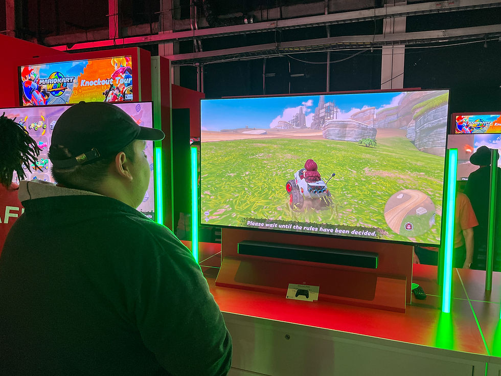 Culture Editor, Jesse Illanes, testing the Free Roam mode in Mario Kart World, before a Knockout Tour match begins. (Nyan Gavino)