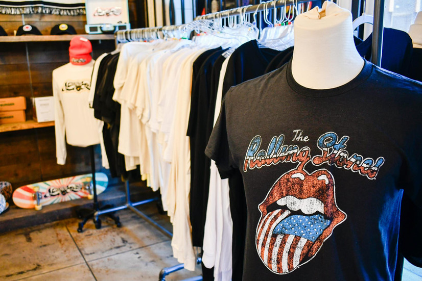 Licorice Pizza’s selection of band shirts and other store merch. (Ari David)