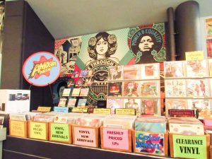Amoeba Music in Hollywood – new record releases that are placed in front of their stage for performances. (Nyan Gavino)