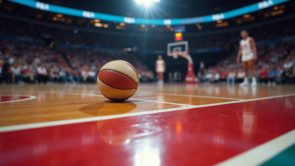 Eye-level view of a vibrant basketball court set for a WNBA game