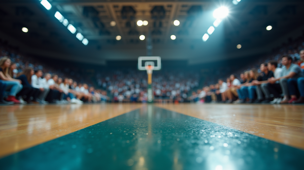 Eye-level view of a basketball court during a game