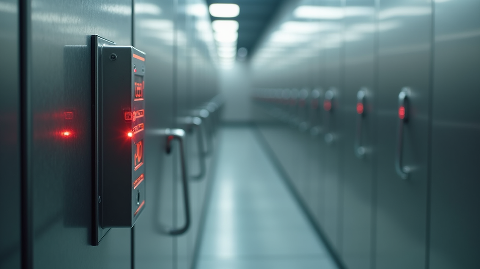 Close-up view of temperature monitoring device in a food storage room
