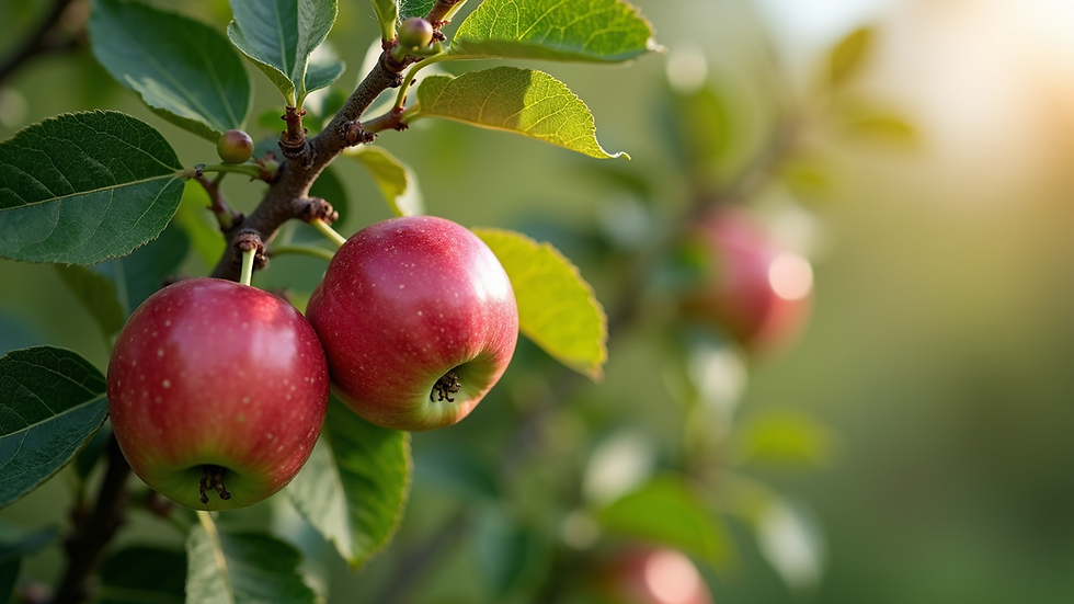 Close-up view of a healthy apple tree with ripe fruit