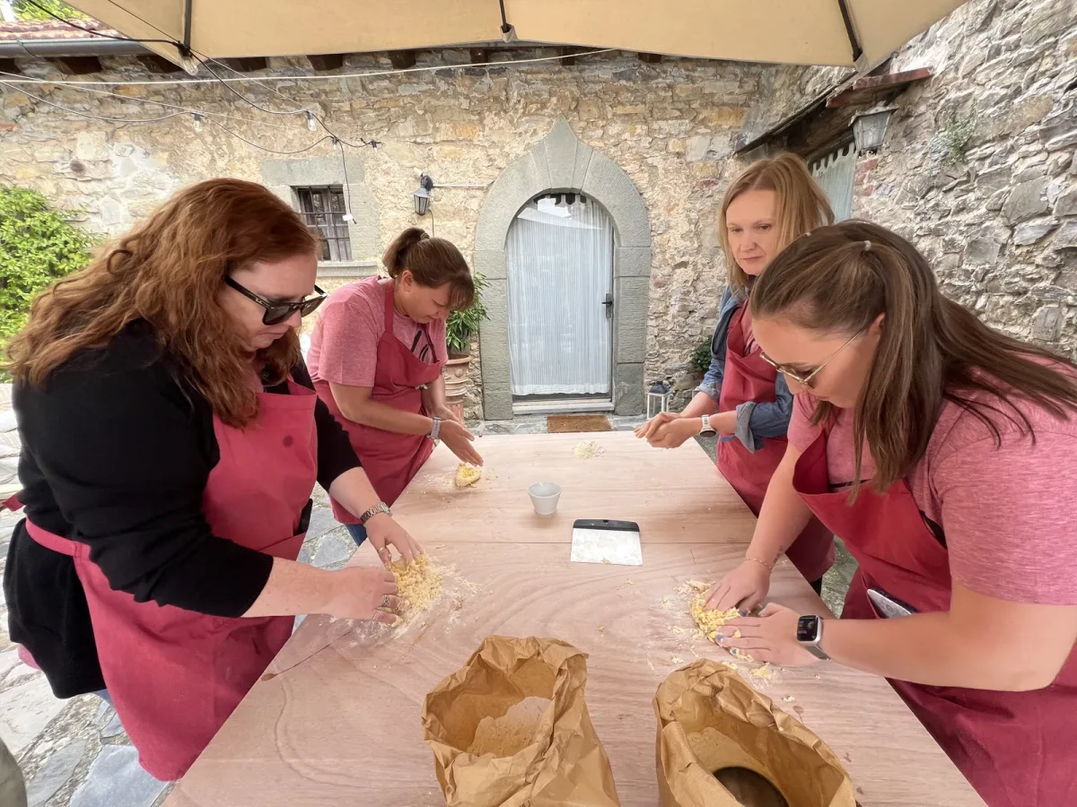 A cooking class in the courtyard
