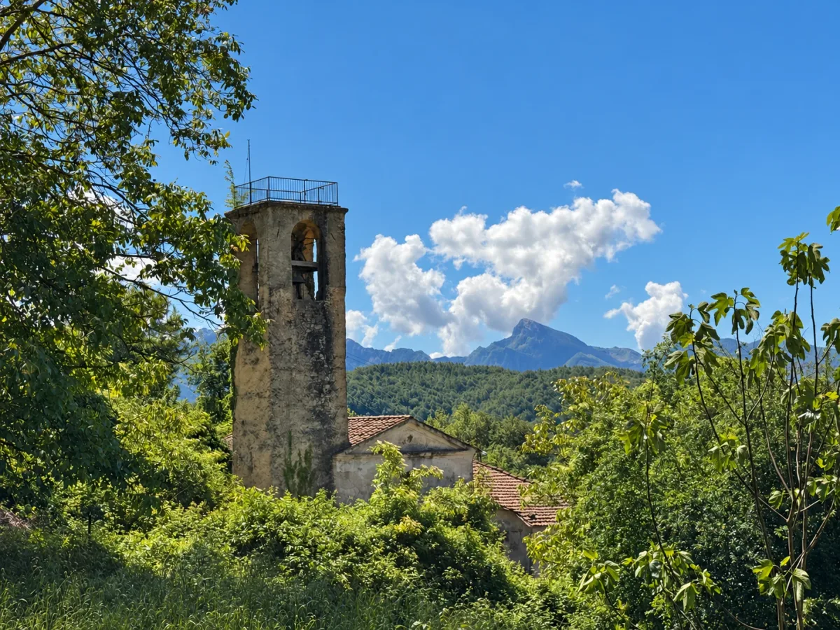 The bell tower and the Apuan Alps